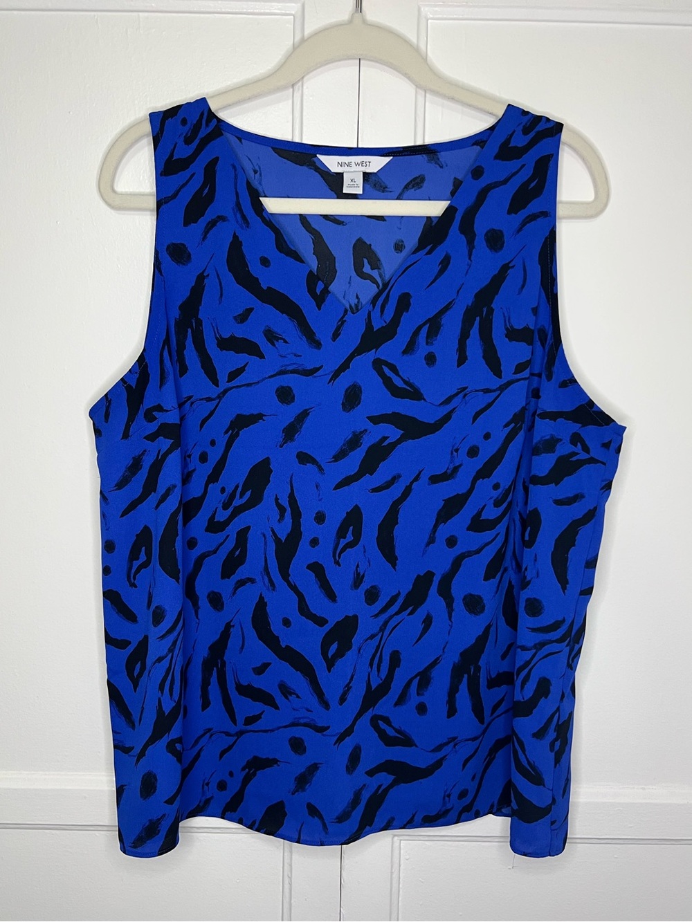 Women’s Nine West V-Neck Tank Top- Blue & Black Abstract Print | XL